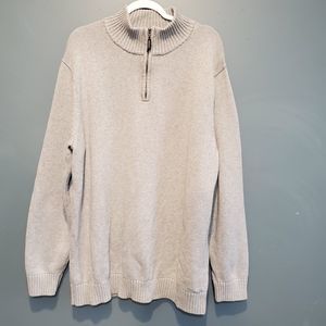 L L Bean Men's Gray Sweater XXL T Quarter Zip Long Sleeve Cotton Classic Heavy